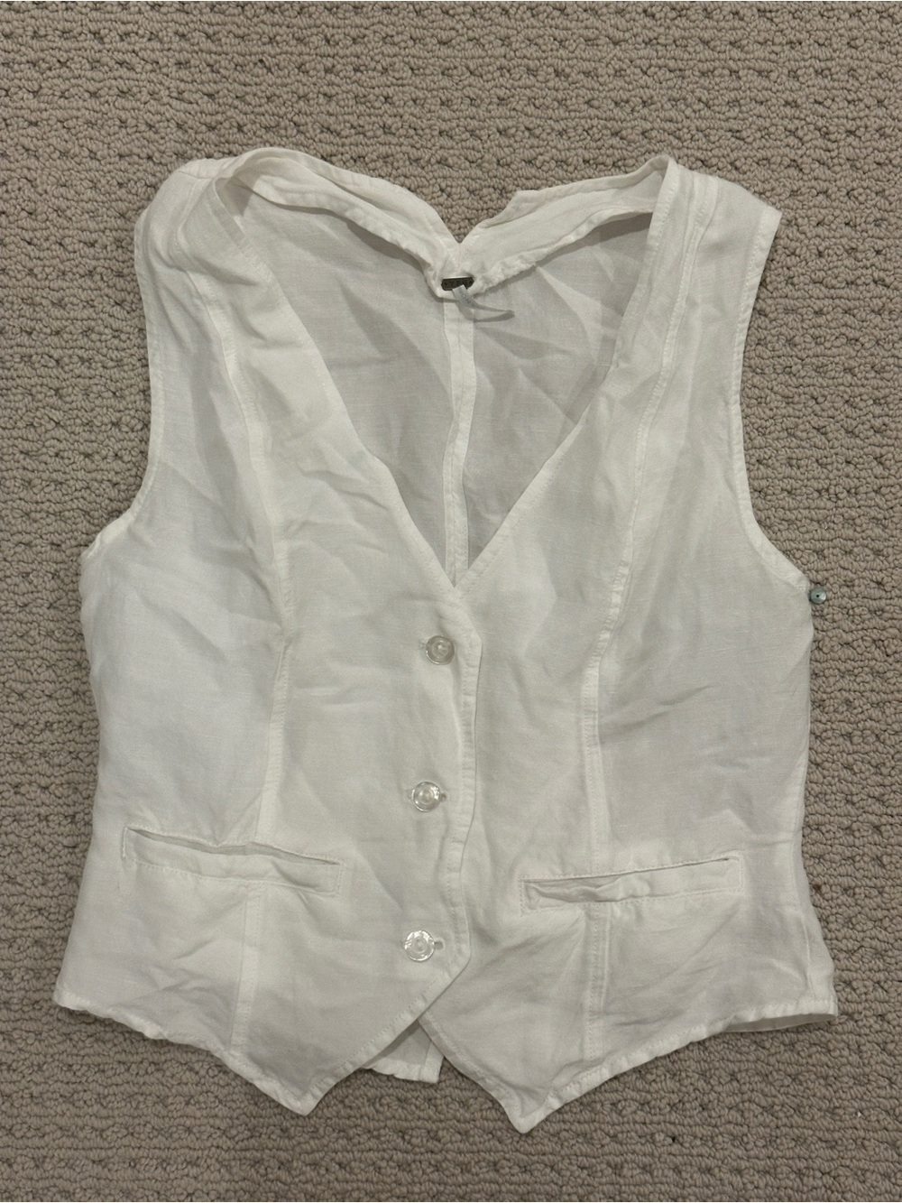White Women's Linen Button Vest Top